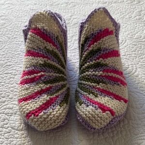 Handmade Cream Slippers with Pink, Olive & Lavender Accents